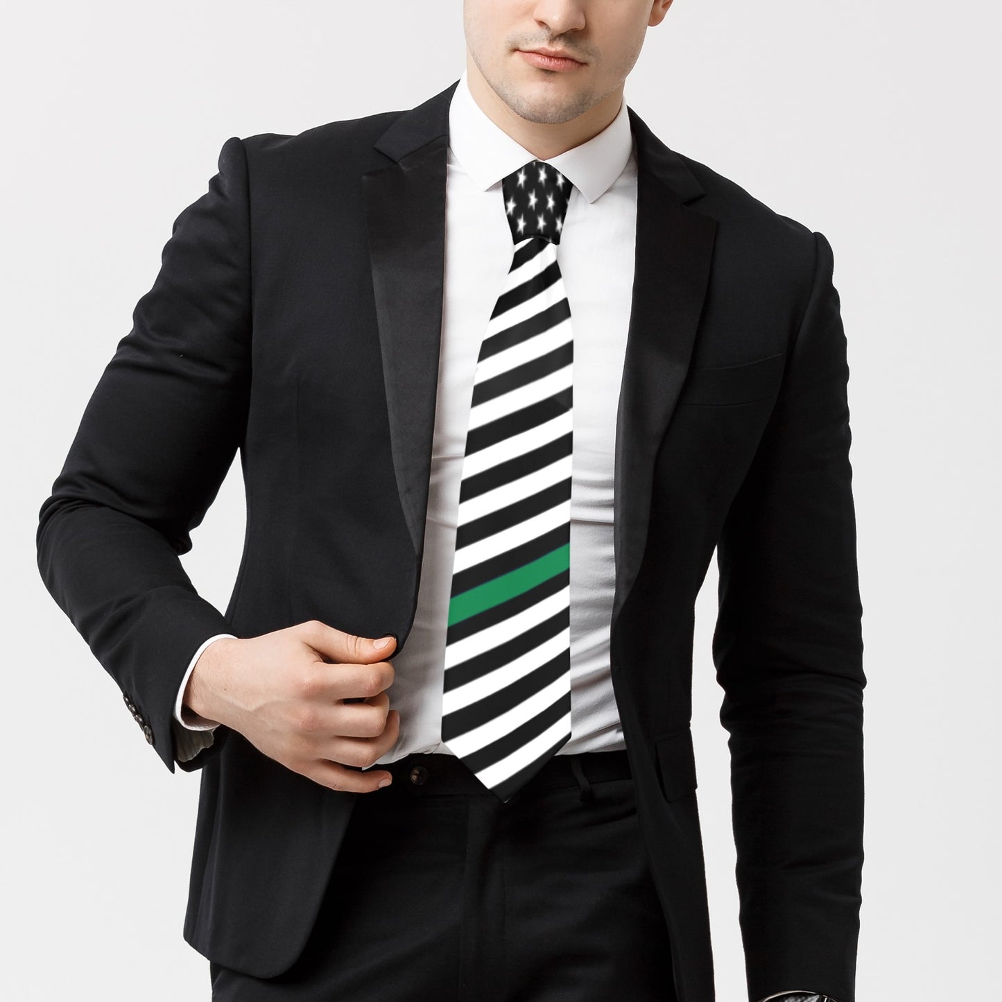 Thin Green Line Flag Inspired Classic Necktie (Two Sides)
