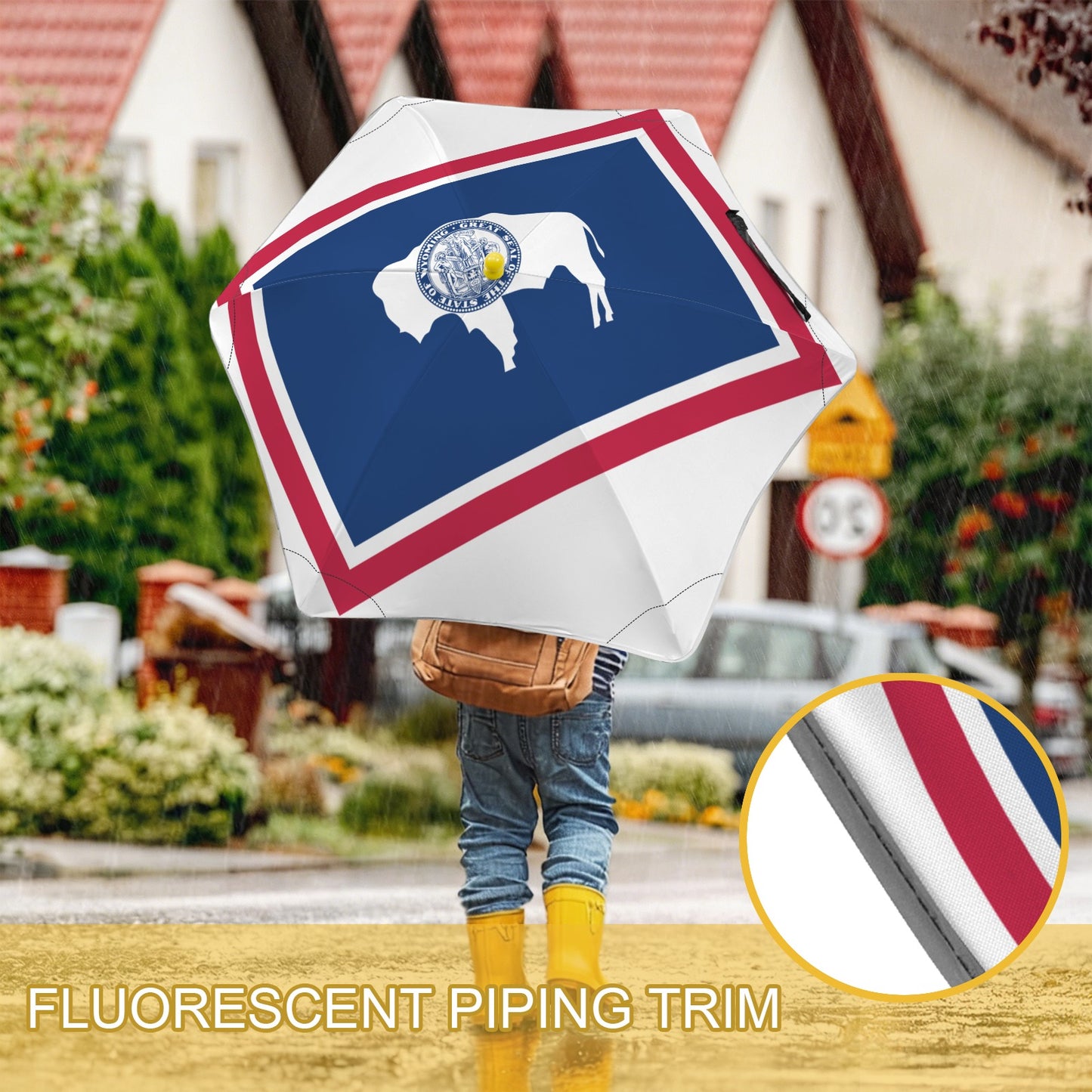 Wyoming Flag Inspired Kids Safe Round Corner Umbrella