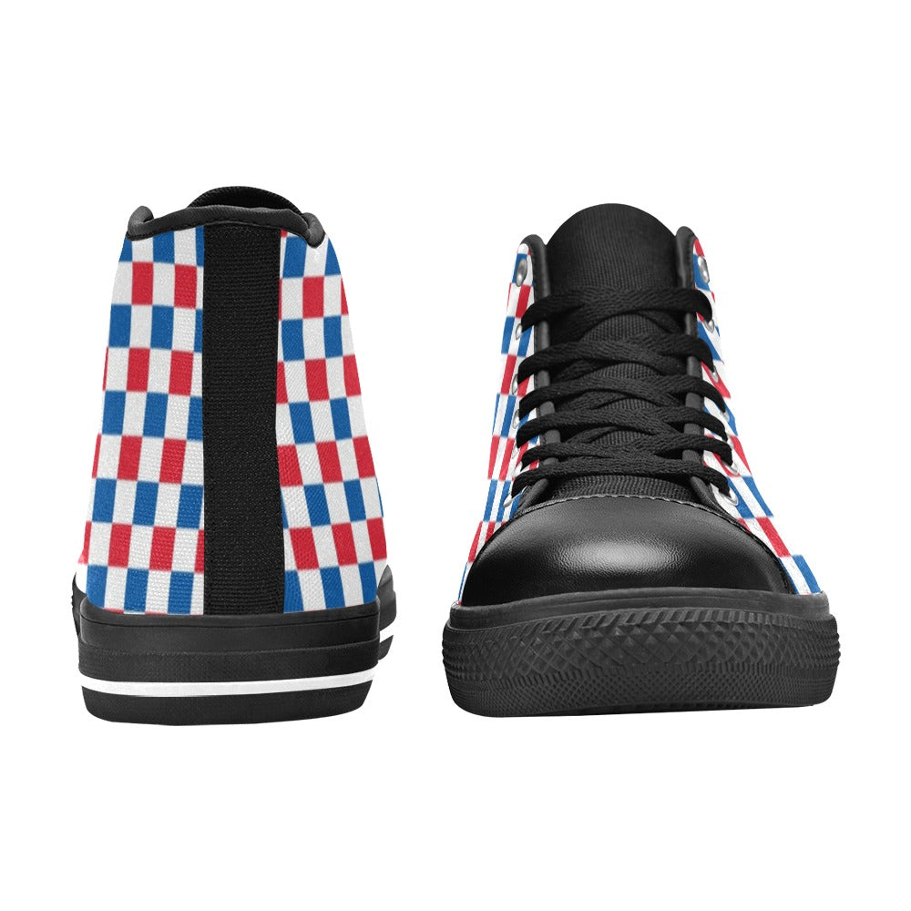 USA/American Flag Inspired Checkered Pattern Kid's High Top Canvas Shoes
