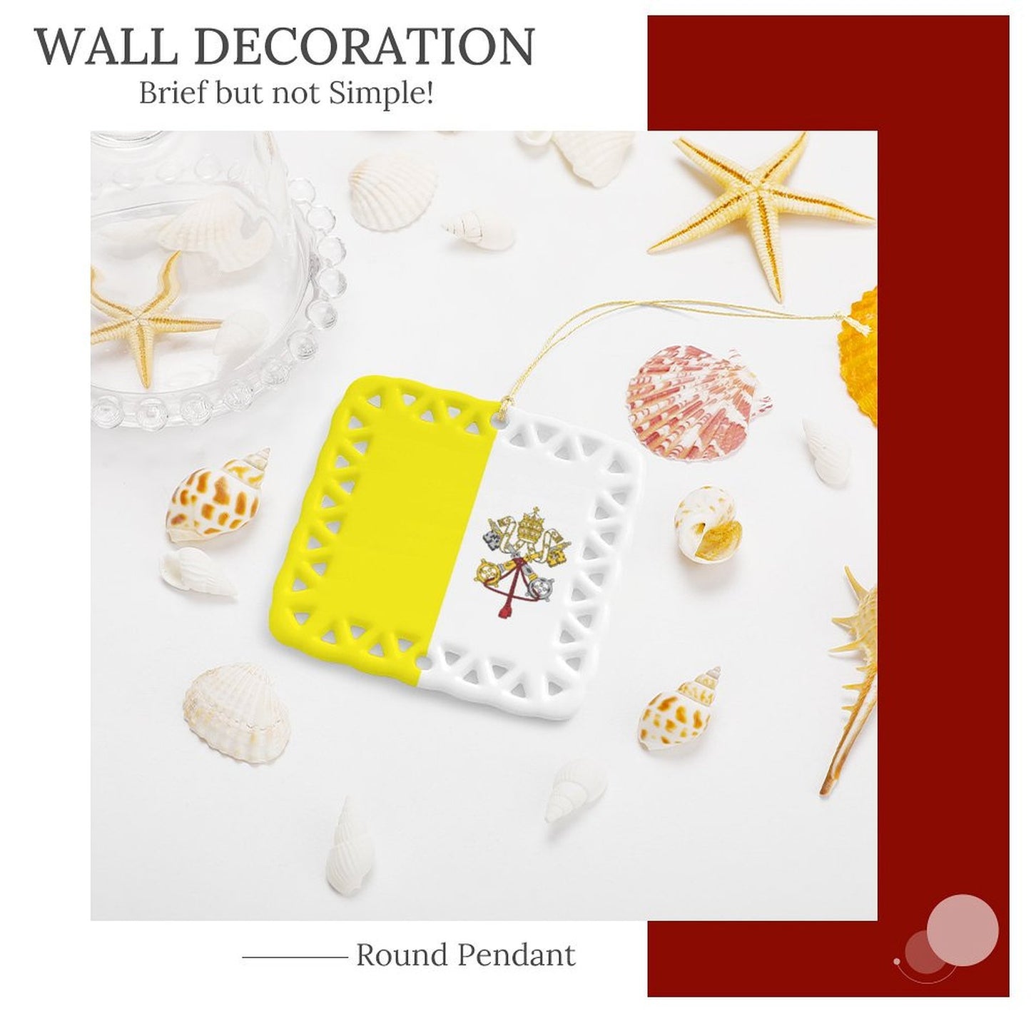 Vatican City Flag Inspired Square Ceramic Ornament Made in the USA