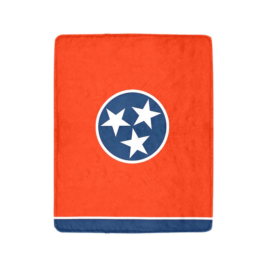 [Luv My Flag] blanket featuring Tennessee tristar design, orange background.
