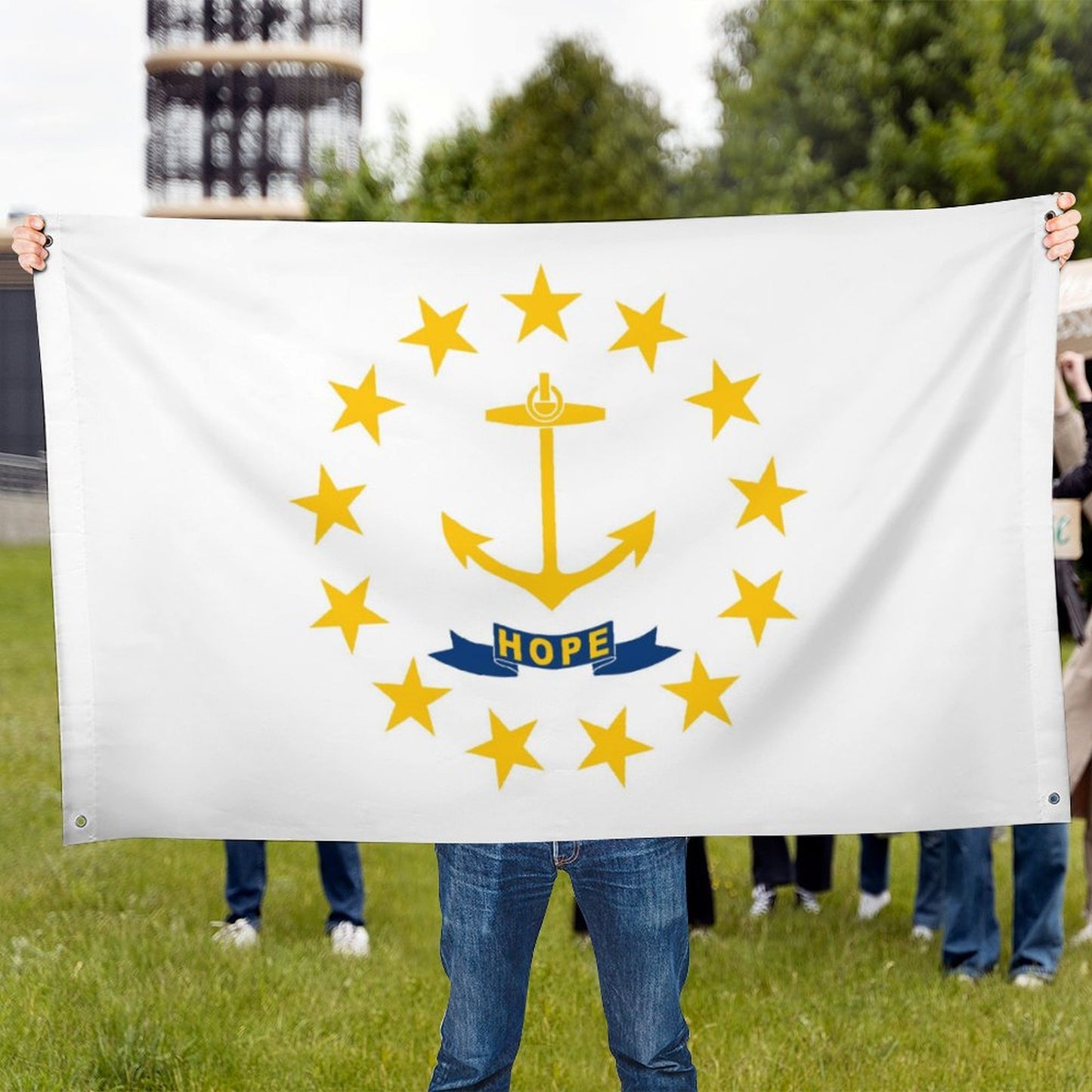 Rhode Island Flag Inspired Wall Mount Flag with Four Grommets (35x59 in)