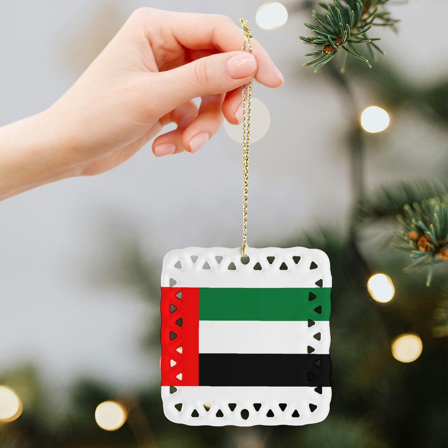 United Arab Emirates Flag Inspired Square Ceramic Ornament Made in the USA