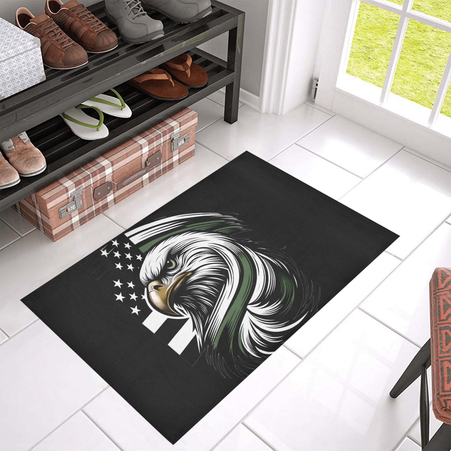 Thin Green Line Flag Inspired Eagle Doormat 30" x 18" (Sponge Material)