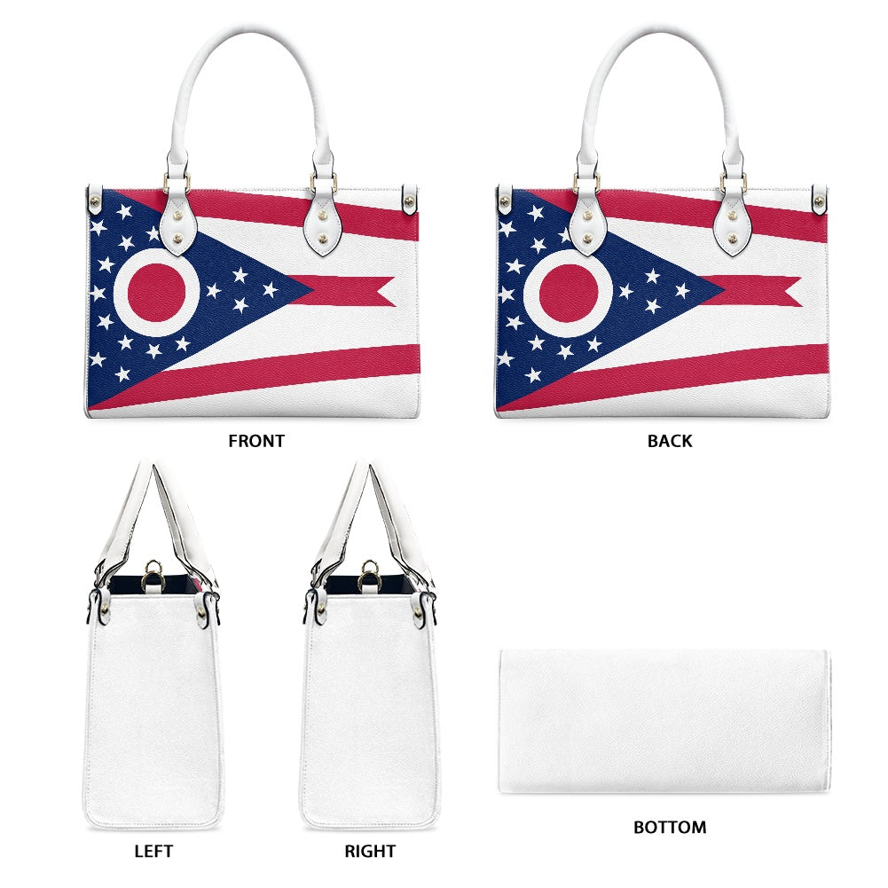 [Brand] handbag featuring Ohio flag design, multiple views displayed.