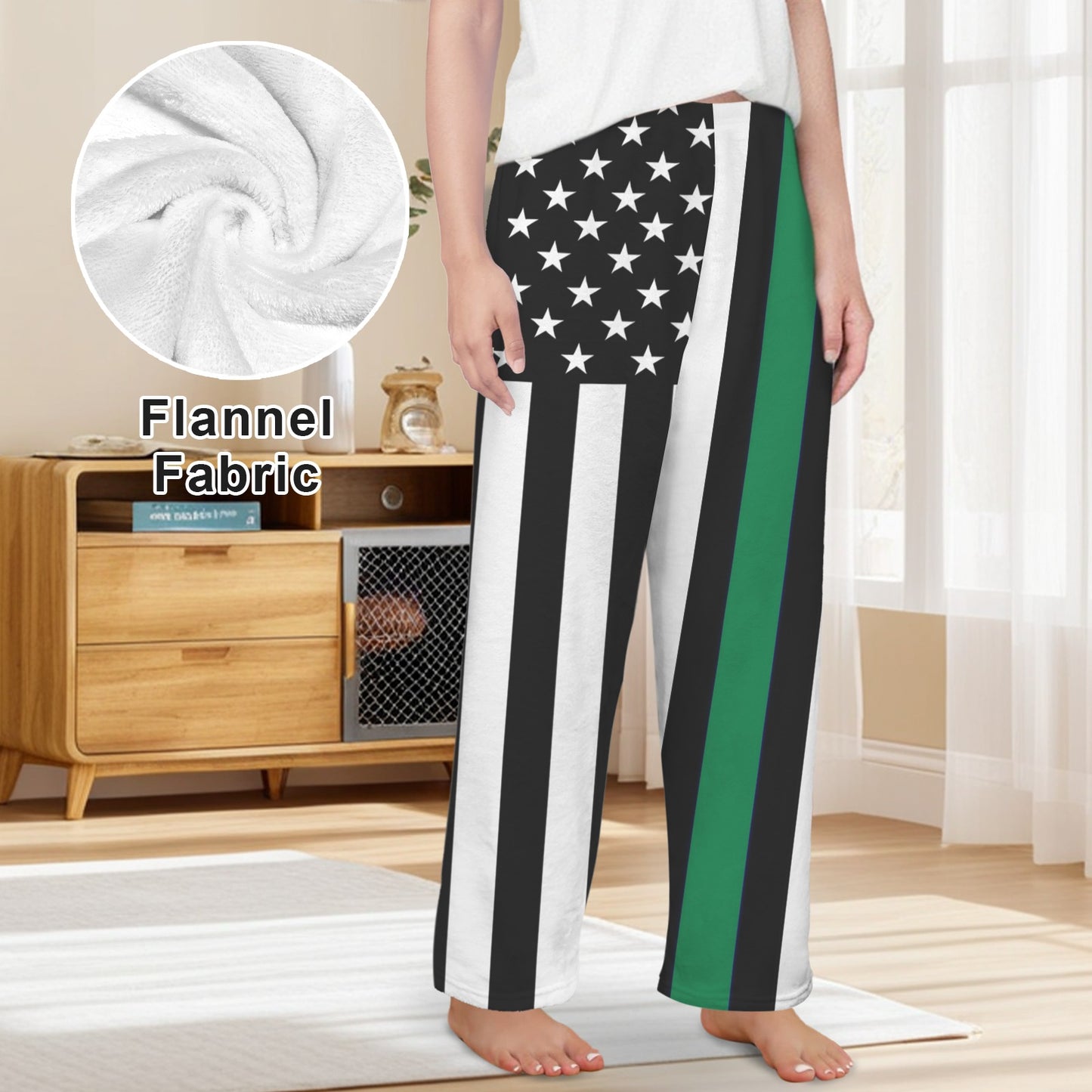 Thin Green Line Flag Inspired Women's Flannel Pajama Trousers Made in the USA