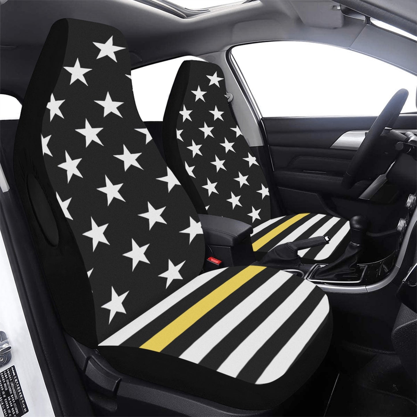 Thin Gold Line Flag Inspired Car Seat Cover Airbag Compatible(Set of 2)