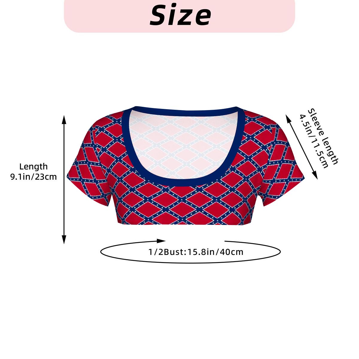 Confederate Battle Flag Inspired Pattern Women's 1/2 Cut Short Sleeve T-Shirt