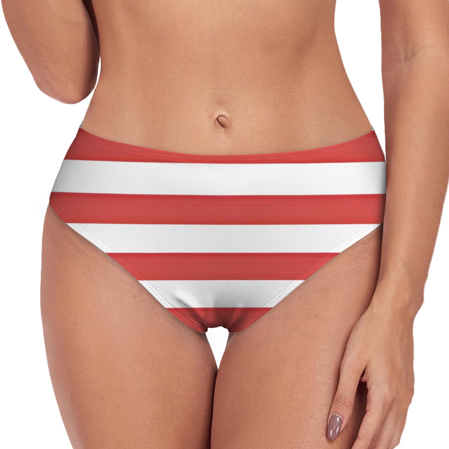 USA/American Flag Inspired Stripes High-Waisted Bikini Bottom