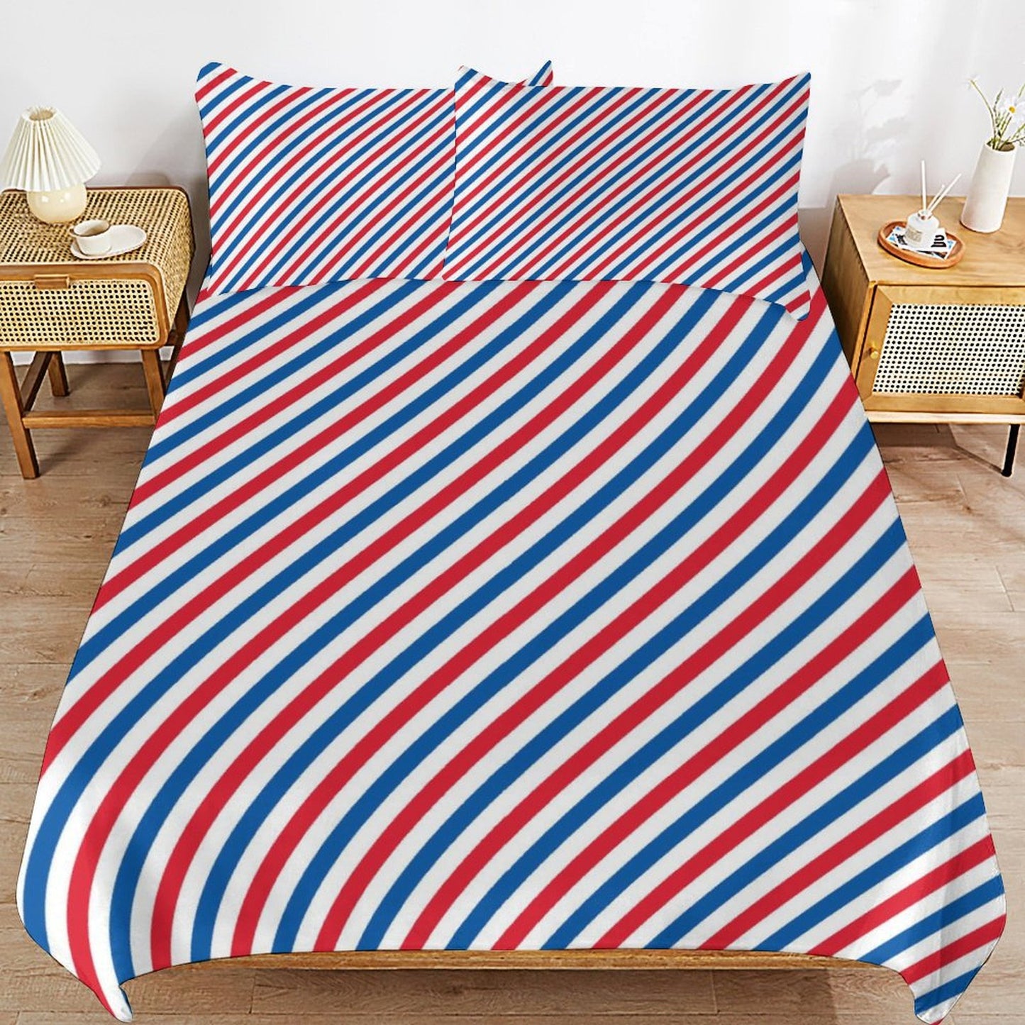USA/American Flag Inspired Stripes Pattern 3-Piece Bedding Set (1 Duvet Cover + 2 Pillow Shams) – 102"×90"