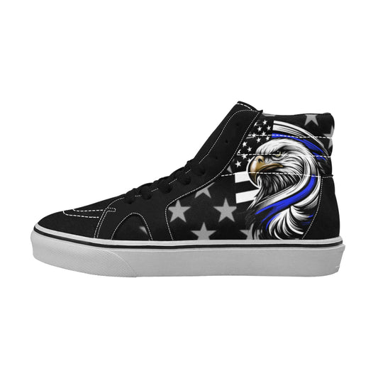 Thin Blue Line Flag Inspired Eagle Women's High Top Canvas Shoes