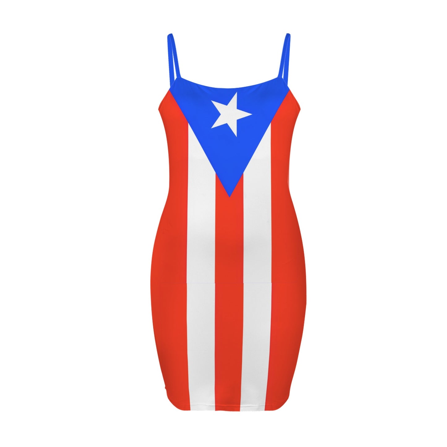 Puerto Rico Flag Inspired Backless Spaghetti Strap Bodycon Dress