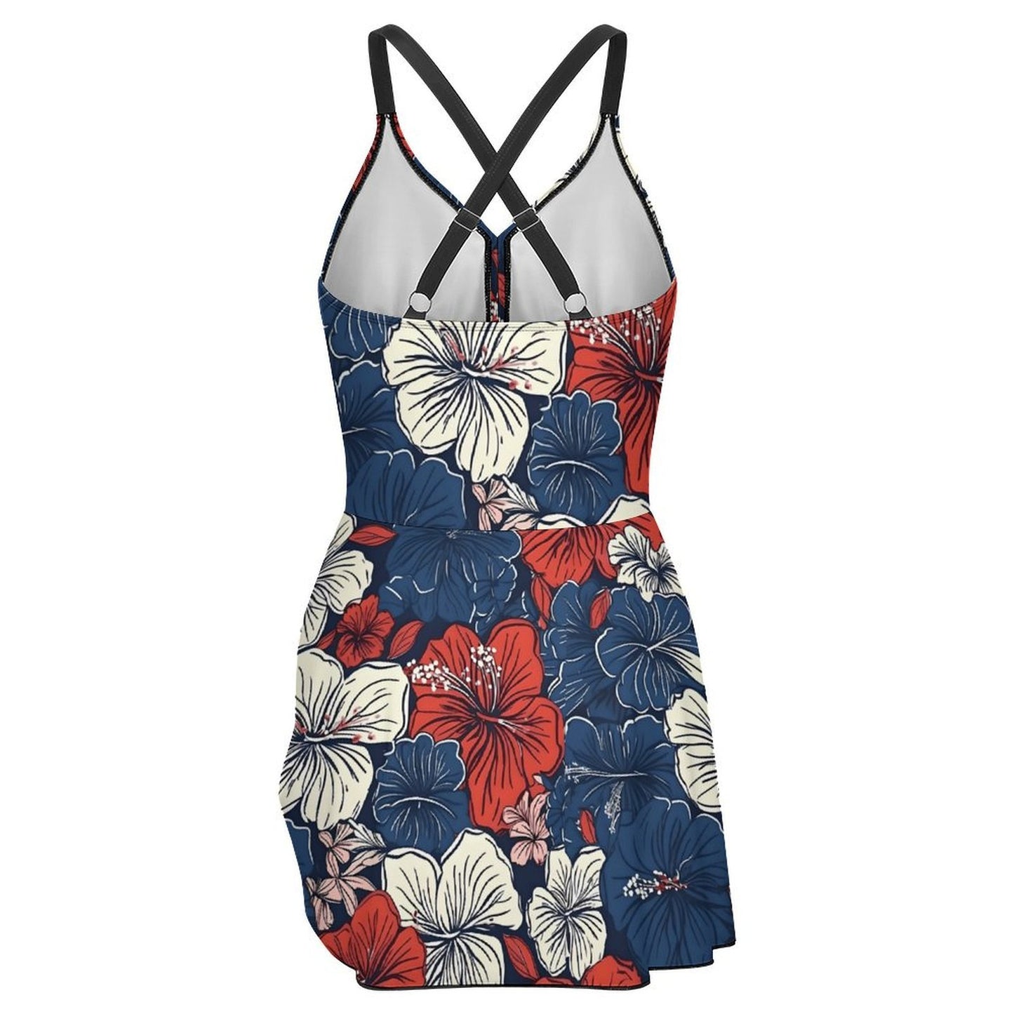USA/American Flag Inspired Hawwaiian Floral Pattern Women's Hem Tie One-piece Swimsuit