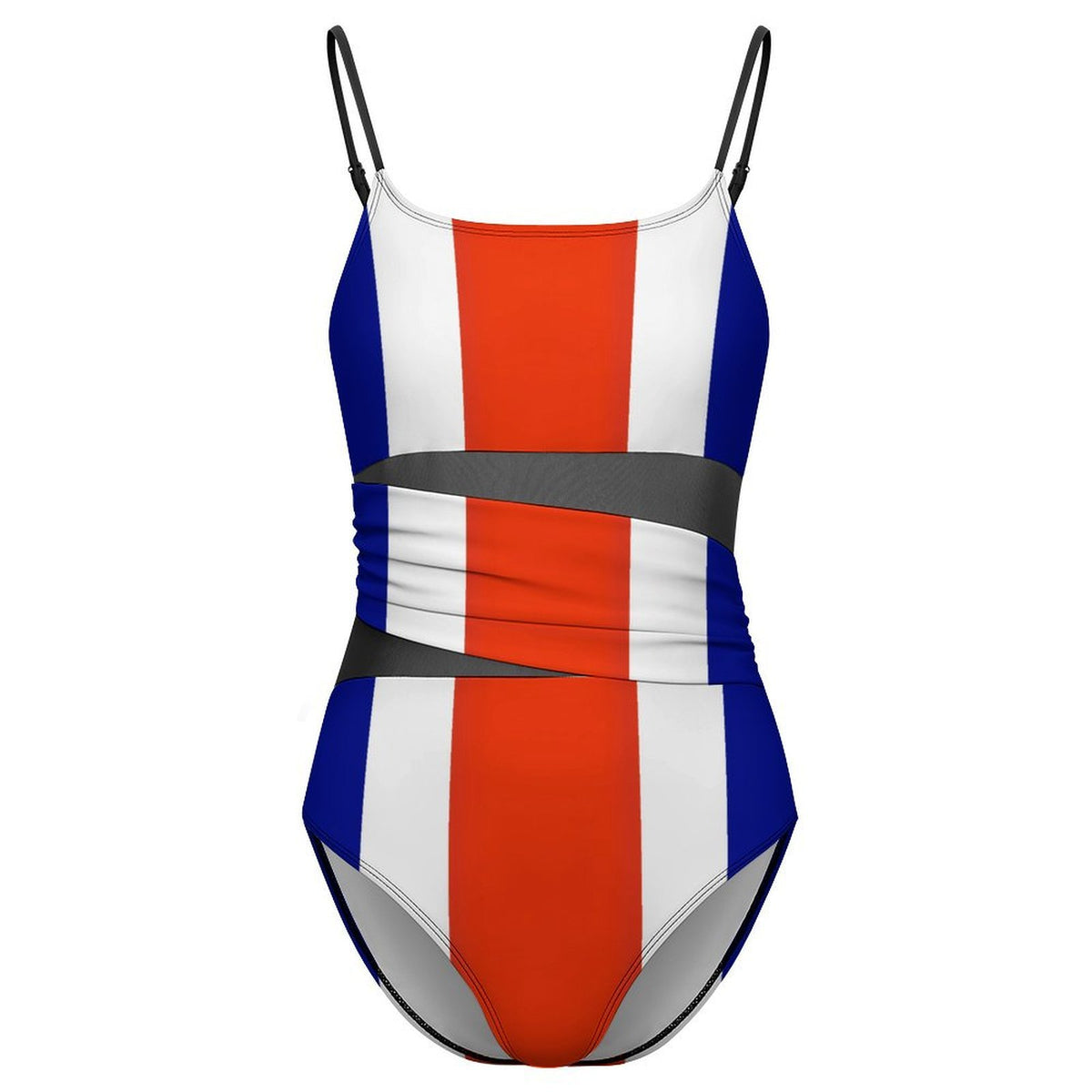 Costa Rica Flag Inspired Women's Square Neck Mesh Spliced One Piece Swimsuit