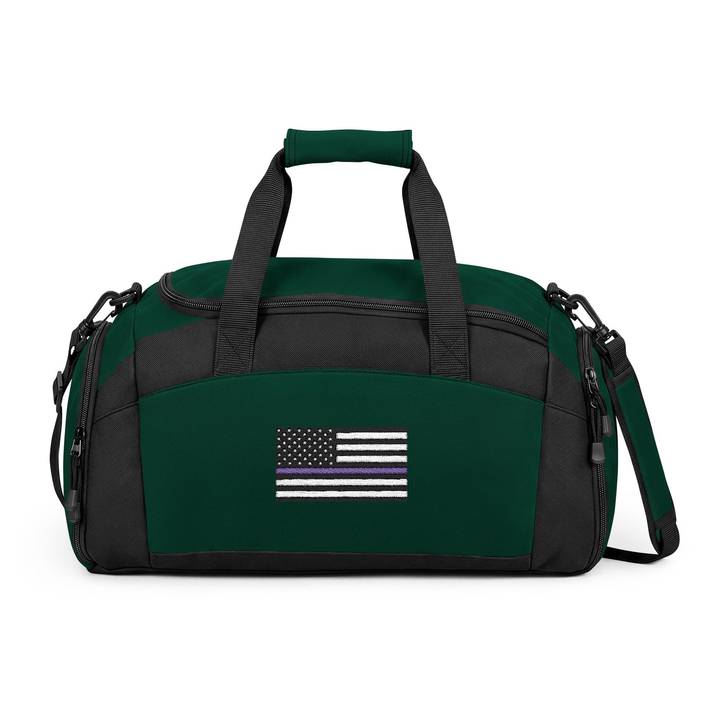 Thin Blue Line Flag Gym Bag — Black Duffle with Embroidered Thin Blue Line Flag