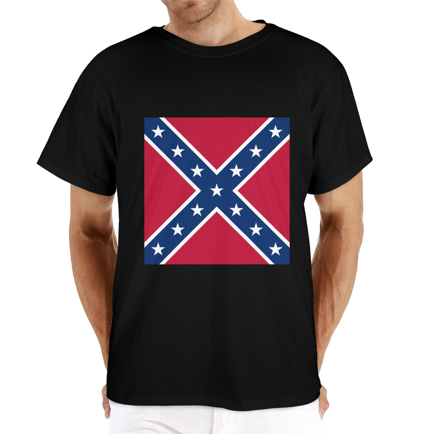 Confederate States Battle Flag Inspired Men's Heavy Cotton T-Shirt (Made in the USA)