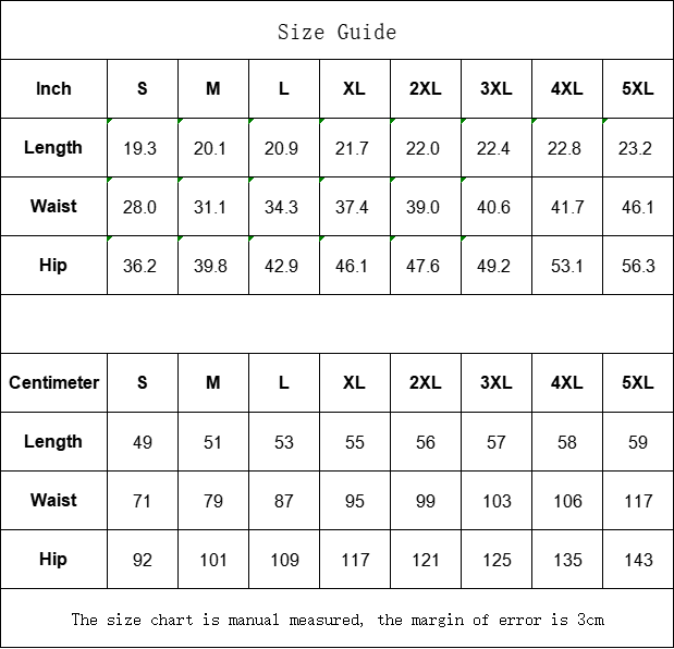 Size guide for Luv My Flag clothing in inches.