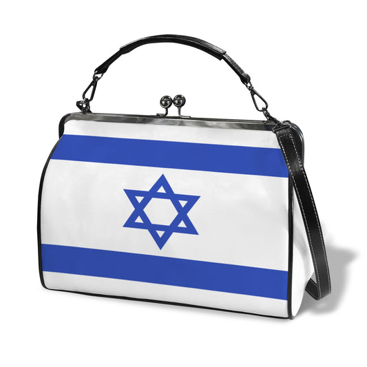 Israel Flag Inspired Kisslock Crossbody Shoulder Bag-Large