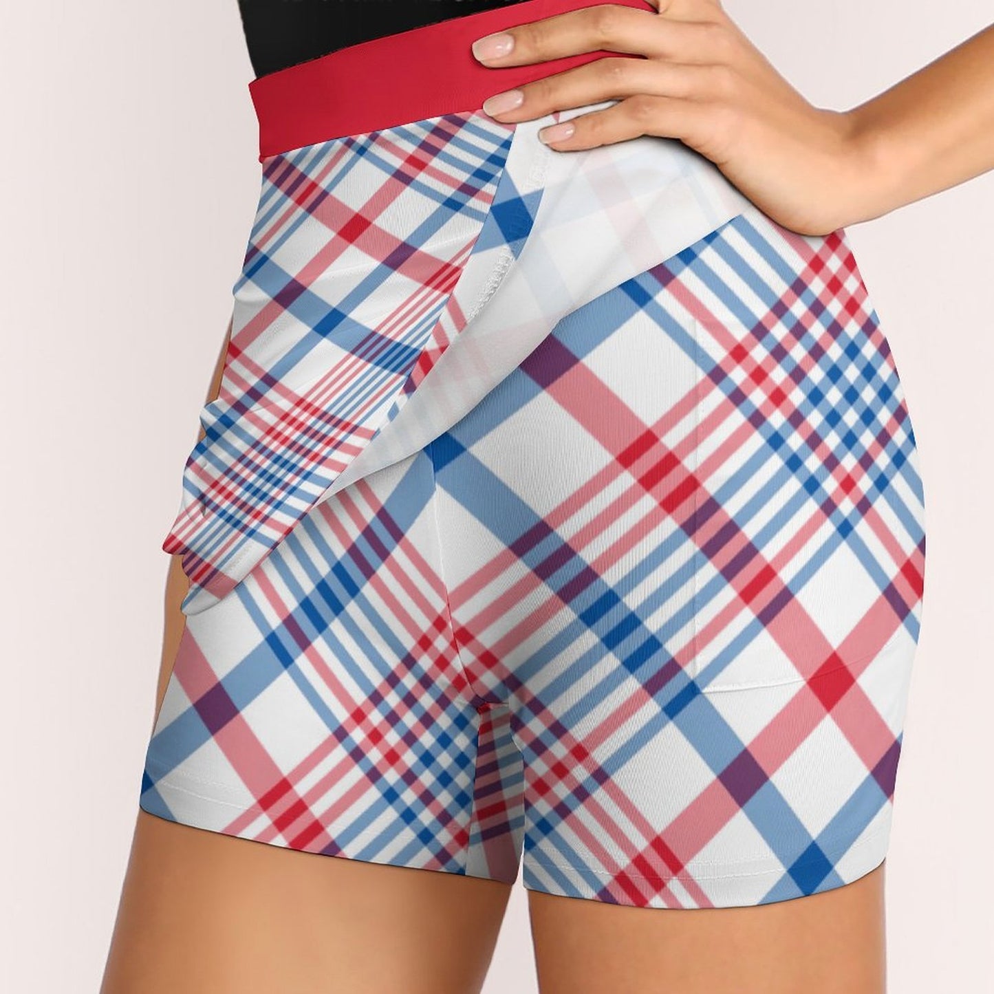 USA/American Flag Inspired Plaid Pattern Women’s Skort with Pocket