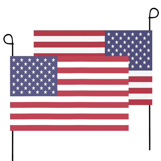 Two American flags, on poles, from Luv My Flag.