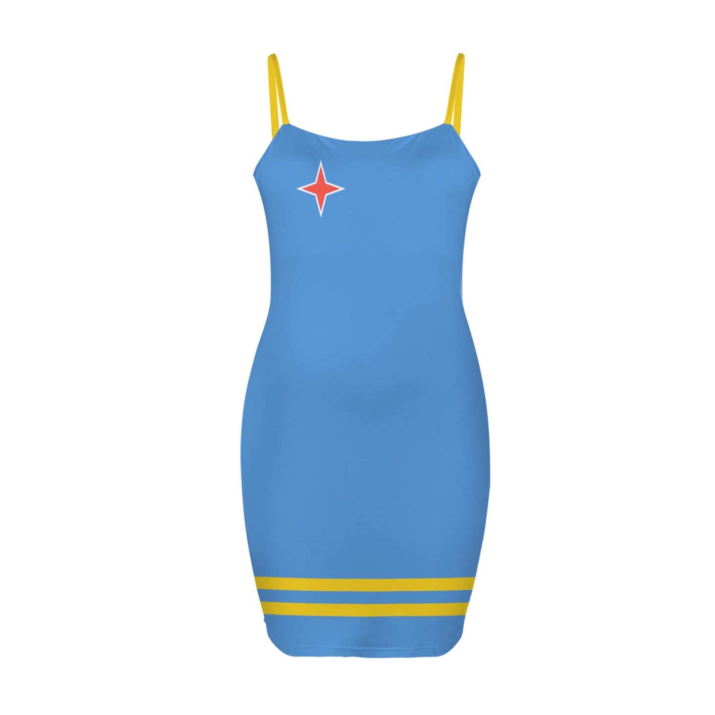 Aruba Flag Inspired Backless Spaghetti Strap Bodycon Dress