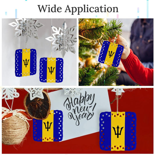 Barbados Flag Inspired Square Ceramic Ornament Made in the USA