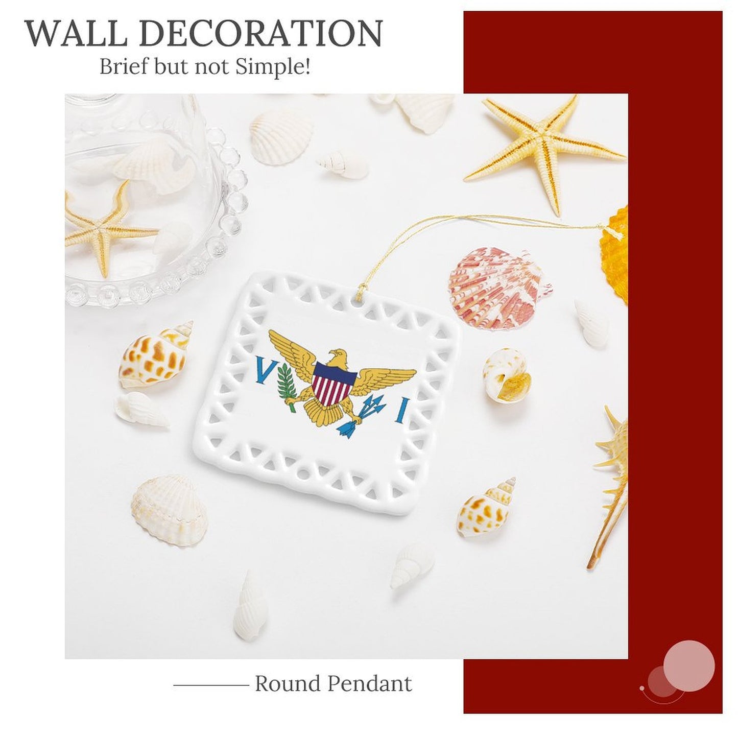 Virgin Islands (US) Flag Inspired Square Ceramic Ornament Made in the USA