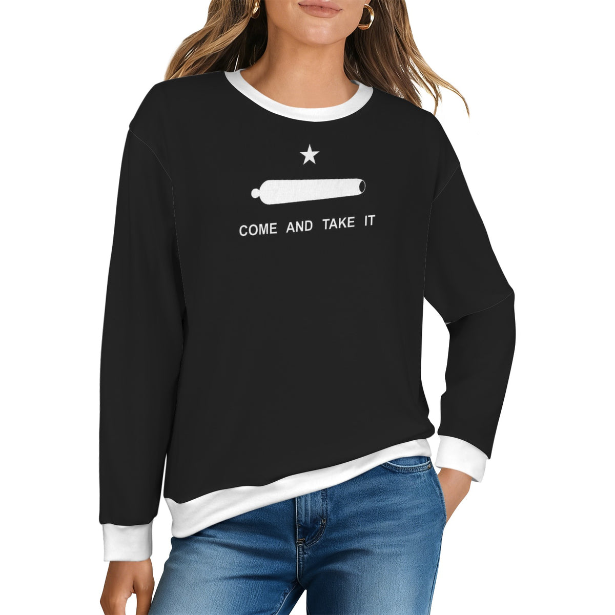 Come and Take It Flag Inspired Women's Crew Neck Sweater Printed in the USA