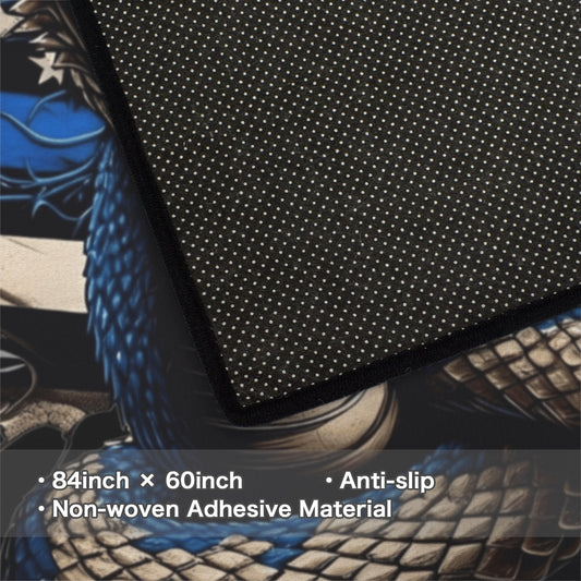 Thin Blue Line Flag Inspired Snake 84x60 Inch Area Rug with Black Binding (Made in the USA)