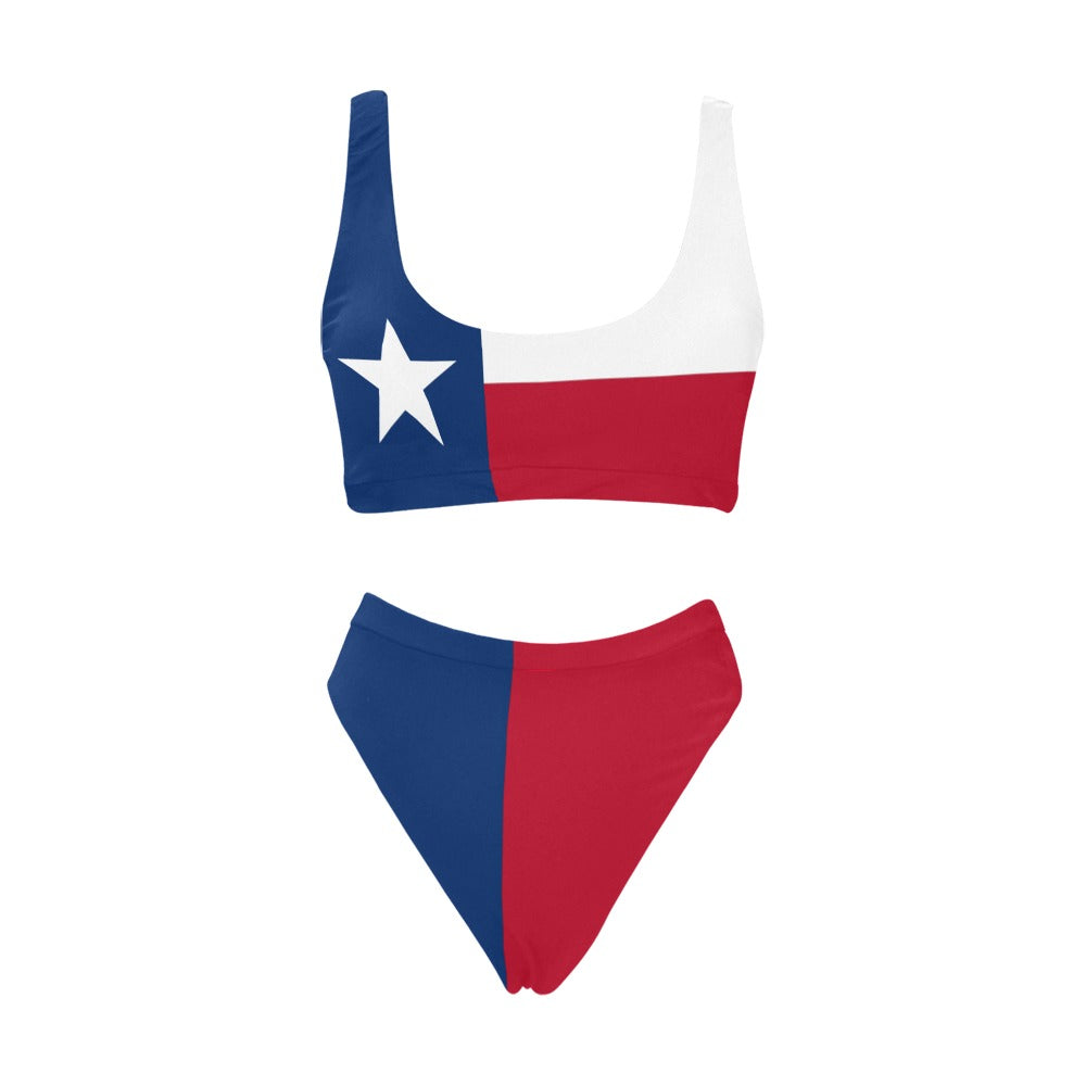 Texas Flag Inspired Sport Top & High-Waisted Bikini Swimsuit
