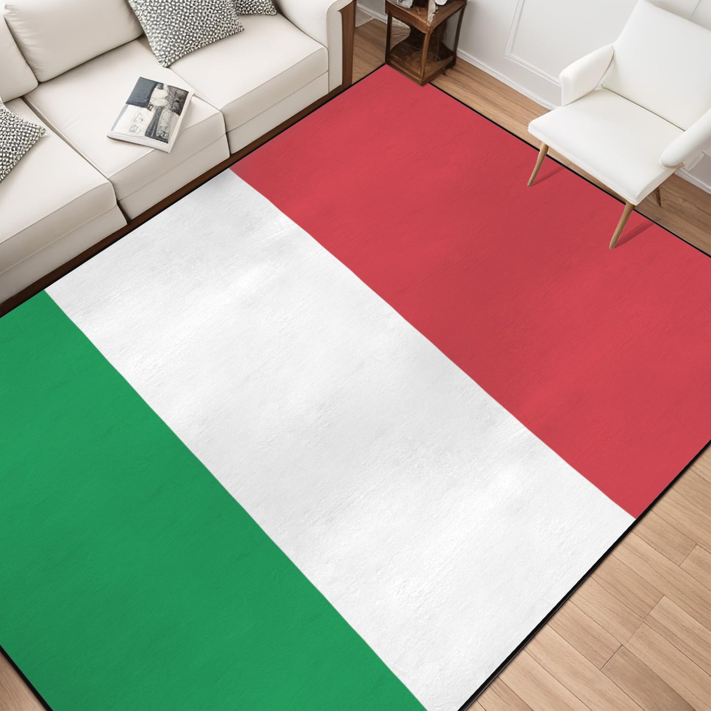 Italy Flag Inspired 84x60 Inch Area Rug with Black Binding (Made in the USA)