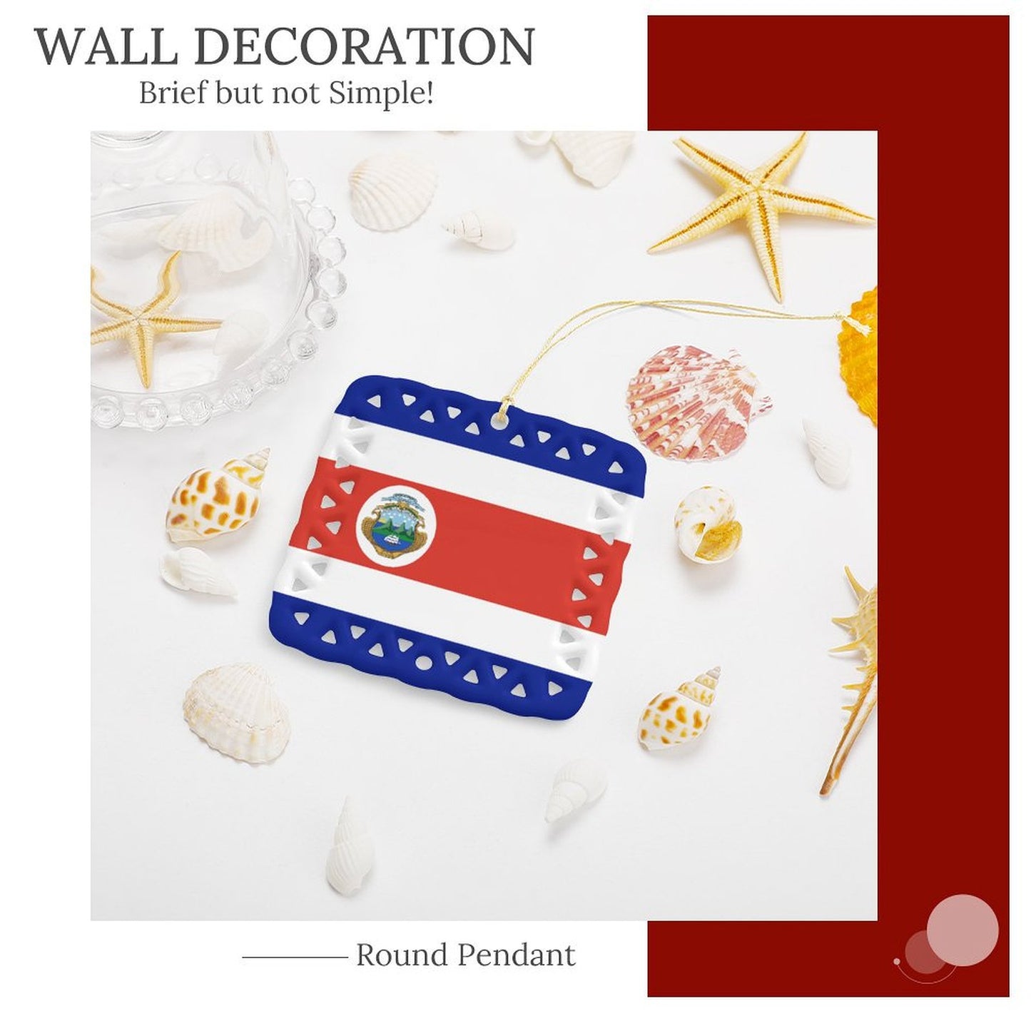 Costa Rica Flag Inspired Square Ceramic Ornament Made in the USA