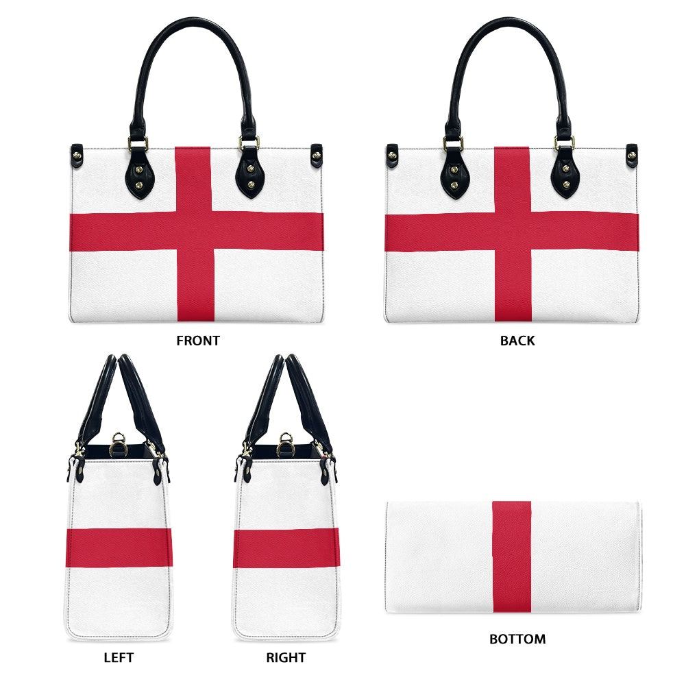 [Brand] handbag with St George's Cross design, multiple views.