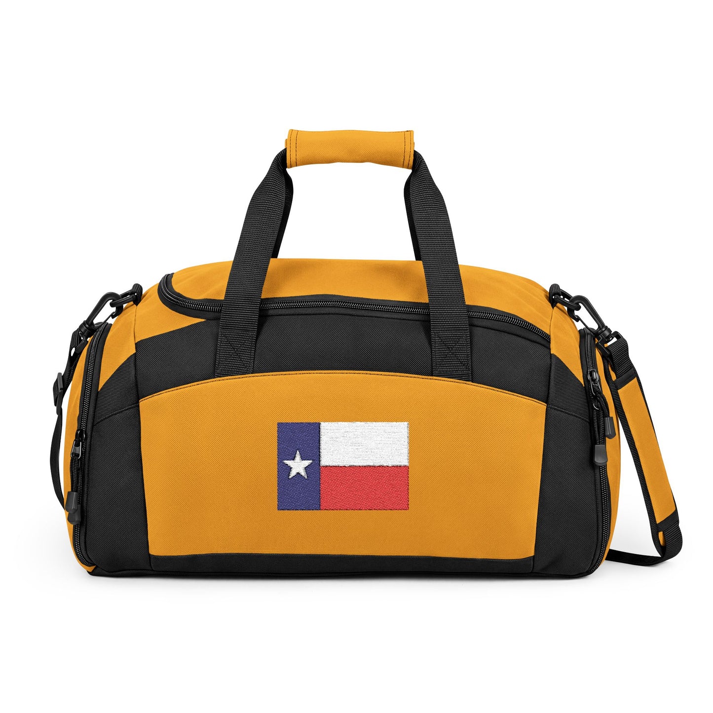 Texas Flag Gym Bag — Black Duffle with Embroidered Texas Flag