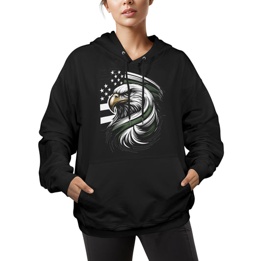 Thin Green Line Flag Inspired Eagle Women's Hoodie Made in the USA