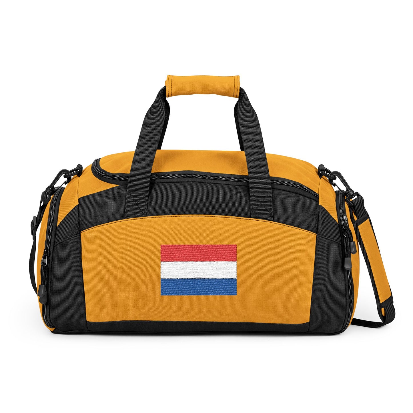 Netherlands Flag Gym Bag — Black Duffle with Embroidered Netherlands Flag