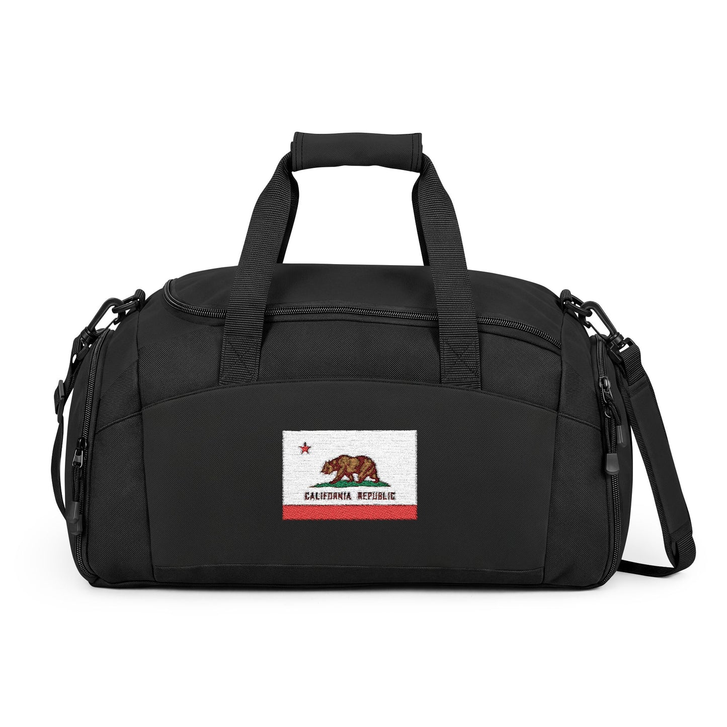 California Flag Gym Bag — Black Duffle with Embroidered California Flag