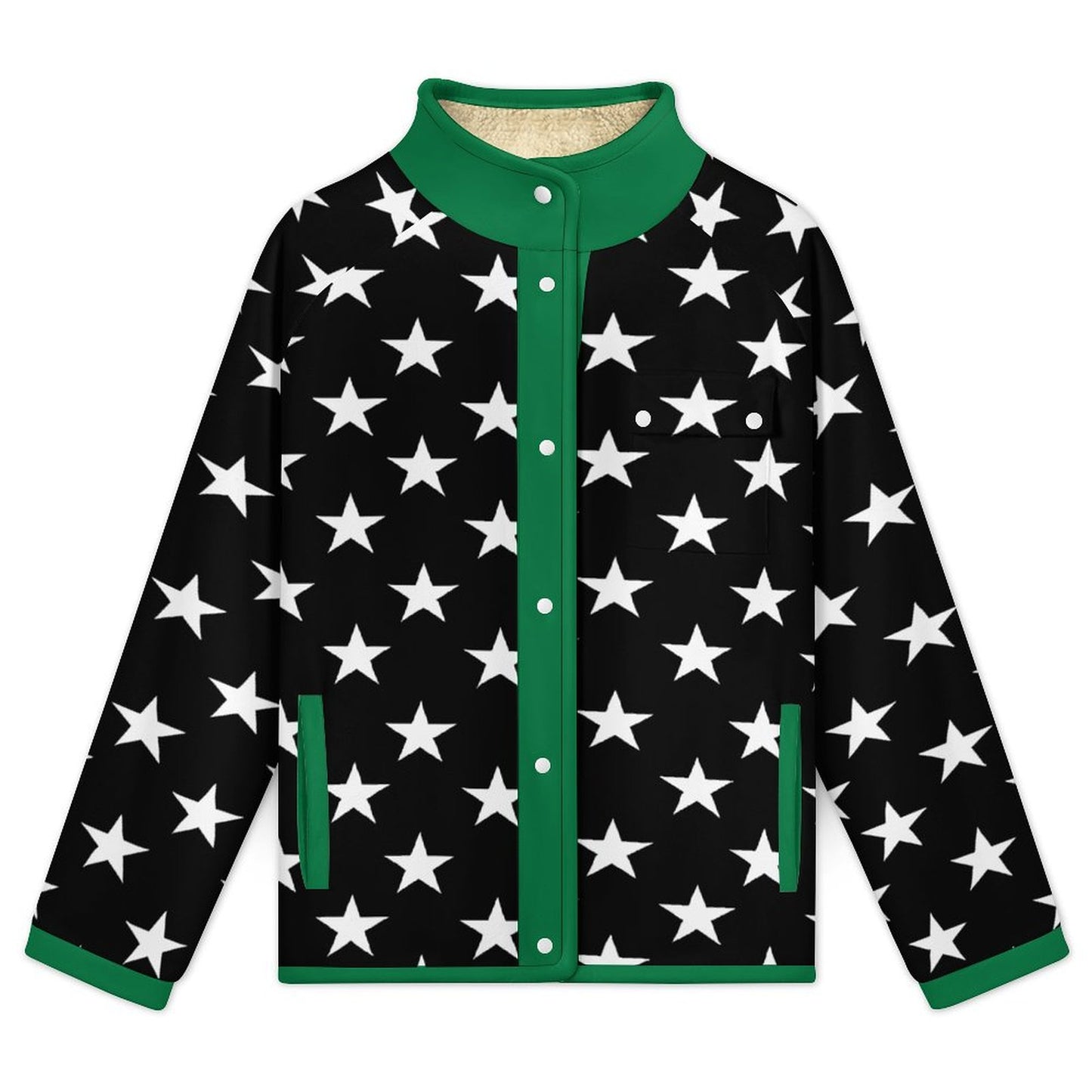 Thin Green Line Flag Inspired Women's Stand Collar Fleece Jacket