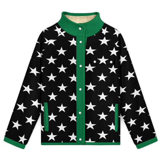 Thin Green Line Flag Inspired Women's Stand Collar Fleece Jacket