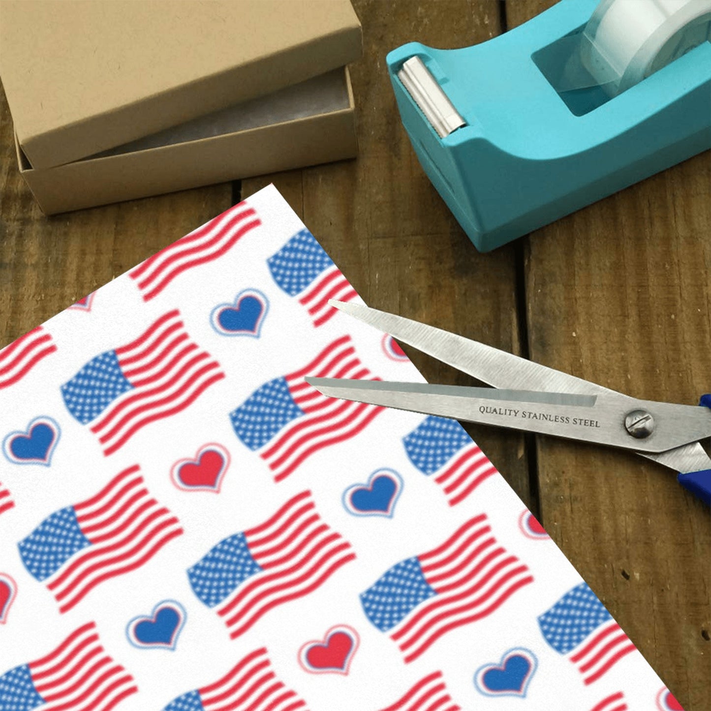 USA/American Flag Inspired Flag and Hearts Pattern Custom Gift Wrapping Paper 58"x 22.5" (4 Rolls)