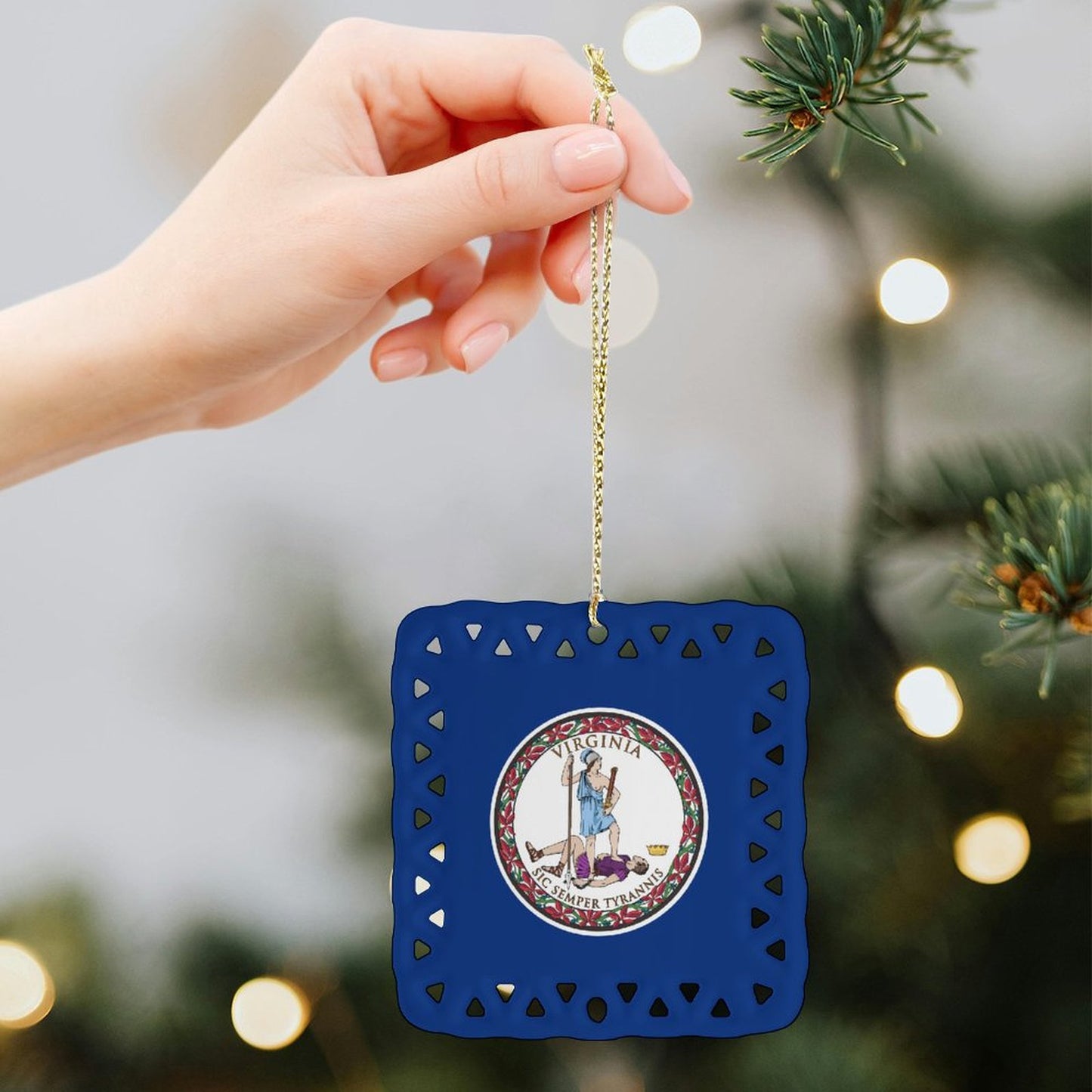 Virginia Flag Inspired Square Ceramic Ornament Made in the USA