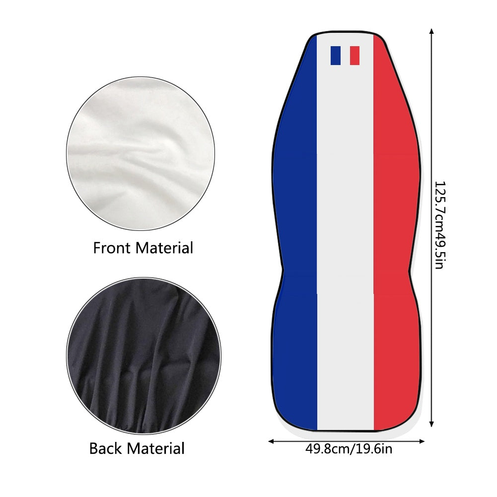 [Brand] French flag cover with dimensions and material details.