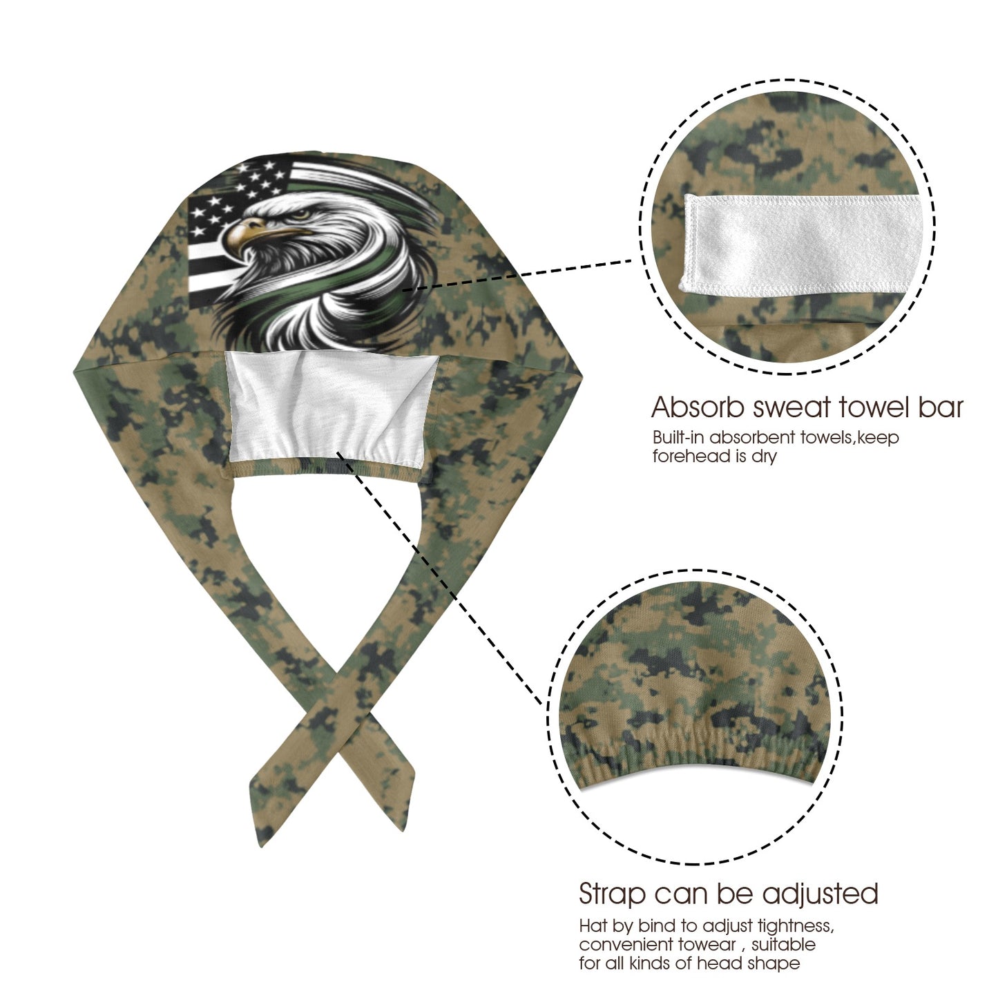 Thin Green Line Flag Inspired Eagle on Digital Camo Scrub Cap | Ships from USA