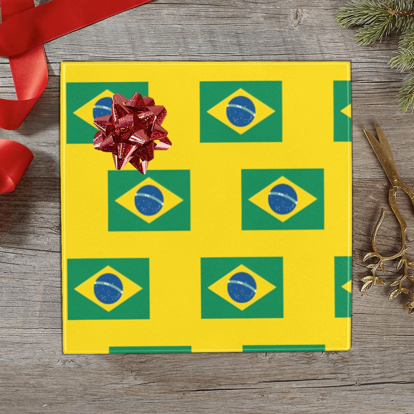 Brazil Flag Custom Gift Wrapping Paper 58"x 22.5" (4 Rolls)