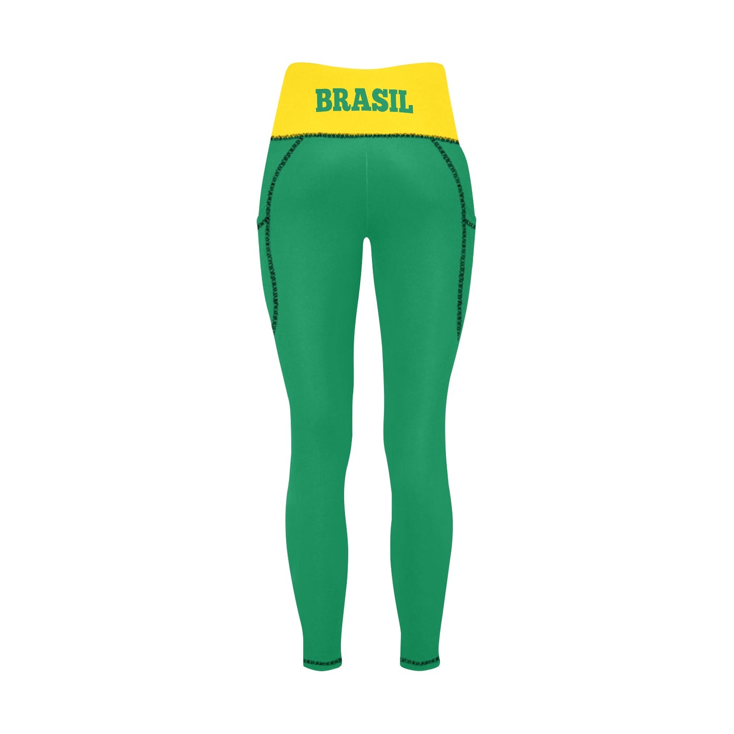Brazil Flag Inspired Women’s High Waist Leggings with Pockets