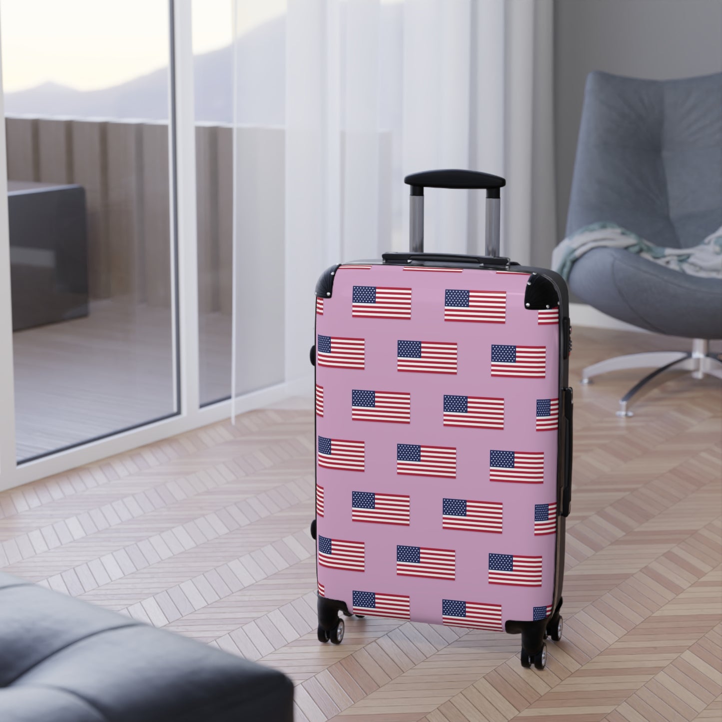 USA/American Flag Inspired Pattern Suitcase on Pink