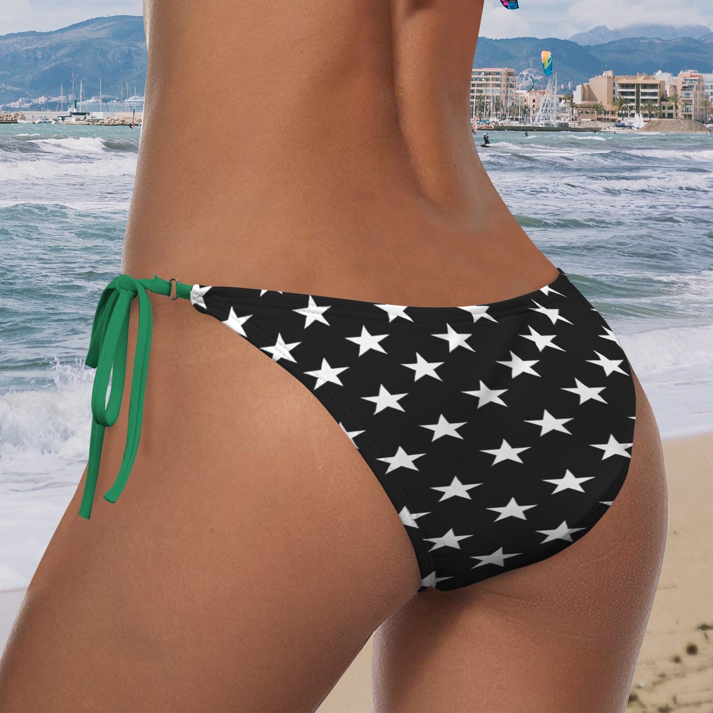 Thin Green Line Flag Inspired Stars Sexy Halter Bikini Bottom
