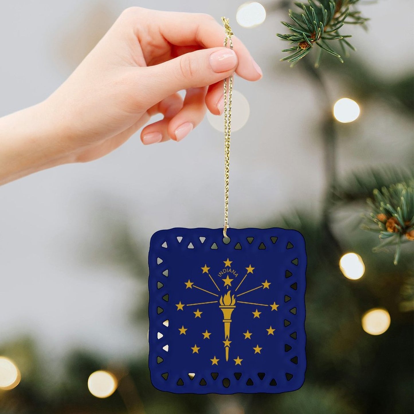 Indiana Flag Inspired Square Ceramic Ornament Made in the USA