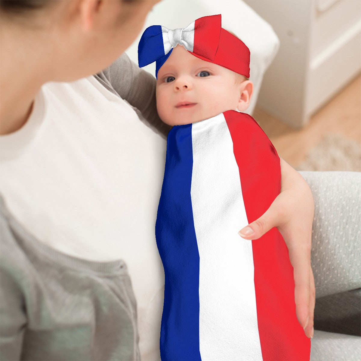France Flag Inspired Baby Swaddle Sack with Baby Headband