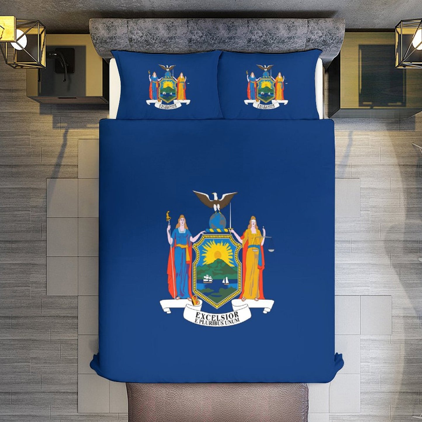 New York Flag Inspired 3-Piece Bedding Set (1 Duvet Cover + 2 Pillow Shams) – 102"×90"